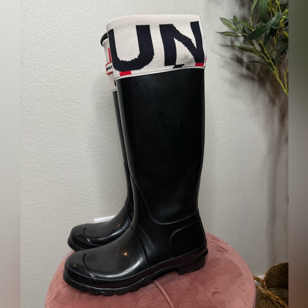 Hunter Original Tall Rain Boots Womens US 8 Black Gloss Waterproof‎ Rubber Boot - Picture 2 of 11